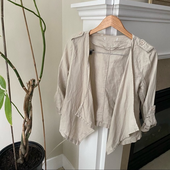 ASOS Beige Linen Open Waterfall Blazer Thin Jacket - Picture 3 of 9